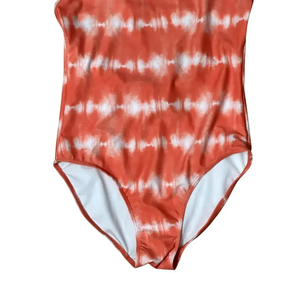 Melrose And Market Tie-Dye One-Piece Swimsuit Soft Orange White Girls 12 NWOT